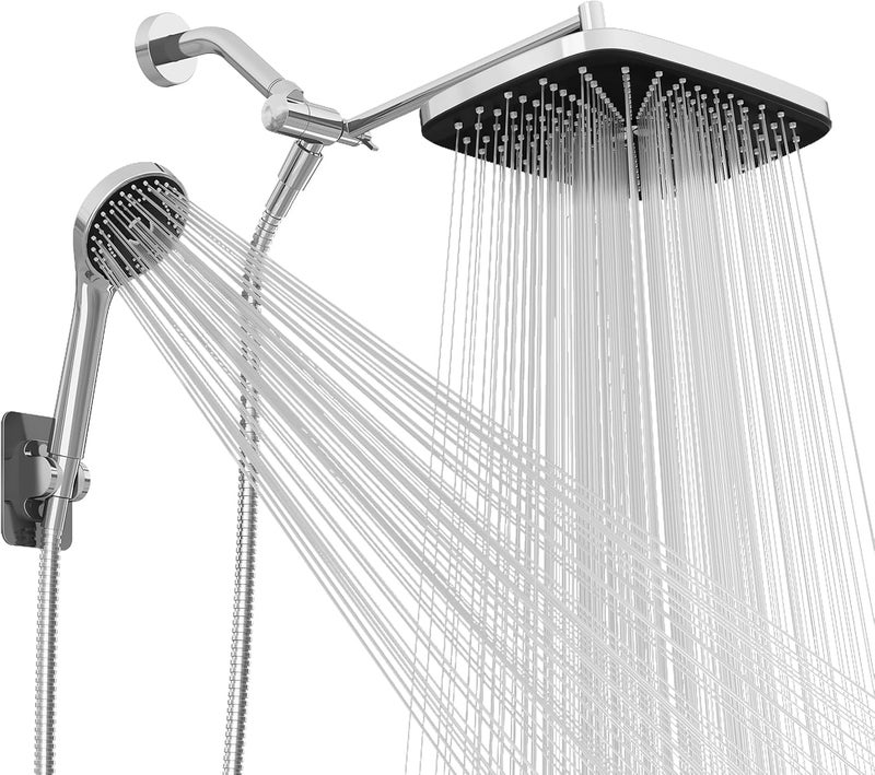 SeaCity Wide Rain Shower Head With 5 Modes Handheld Showerheads, High Pressure Showerhead Combo with Extension Arm for Bathroom Accessories, Adjustable Shower Head with Anti-Clog Nozzles (Chrome) - Image 1